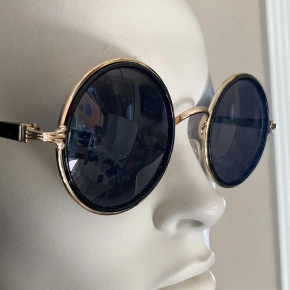 Woman’s Hippie Style Round Gold Toned and Black Frame and Black Lens